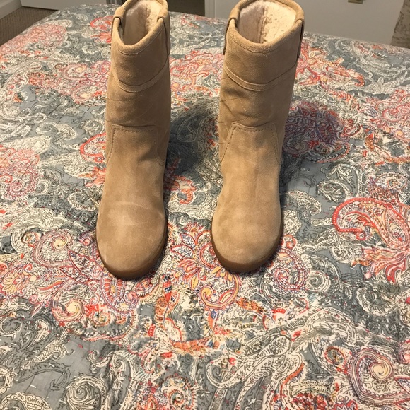 Alana Camel Suede Mid Calf Winter Boots - Picture 3 of 5